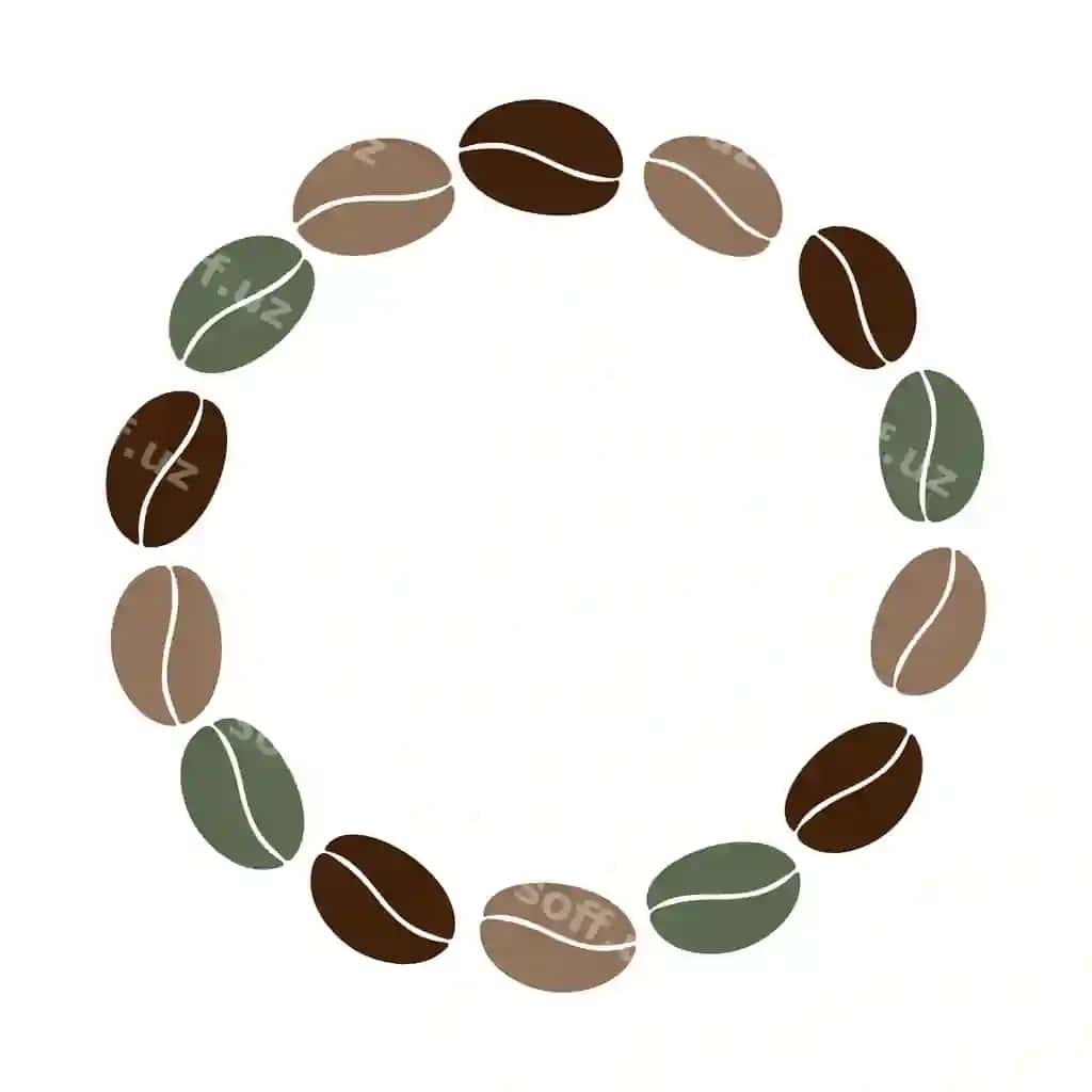 Doira ramka ko'plab ranglardagi qahva bonqaloqlari moda jigarrang yashil nusha joyi | Round frame multicolored coffee beans trendy brown green copy space