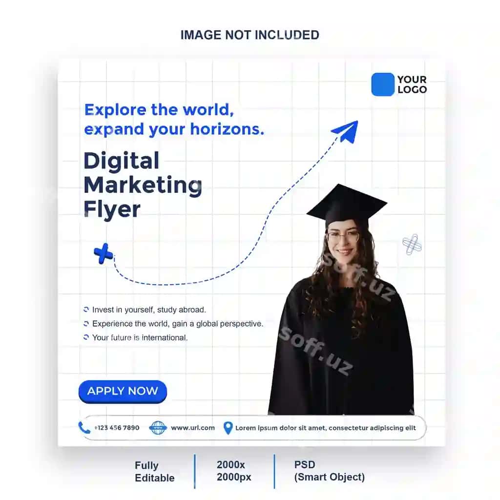 Xorjda o'quv ijtimoiy reklama media flyer shabloni | Study abroad social promotion media flyer template