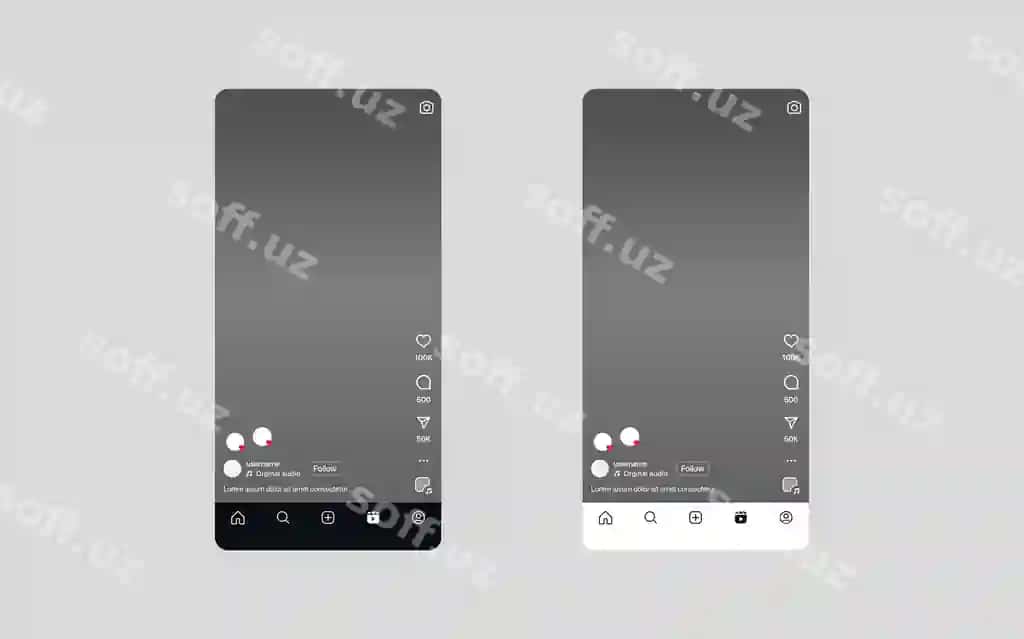 Instagram reels namuna bo'sh ekran UI bo'sh shablon | Instagram reels mockup empty screen ui blank template