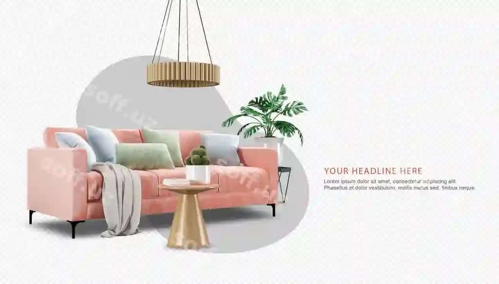 Ichki dekoratsiya komplekti 3d rendering | Interior decoration set 3d rendering