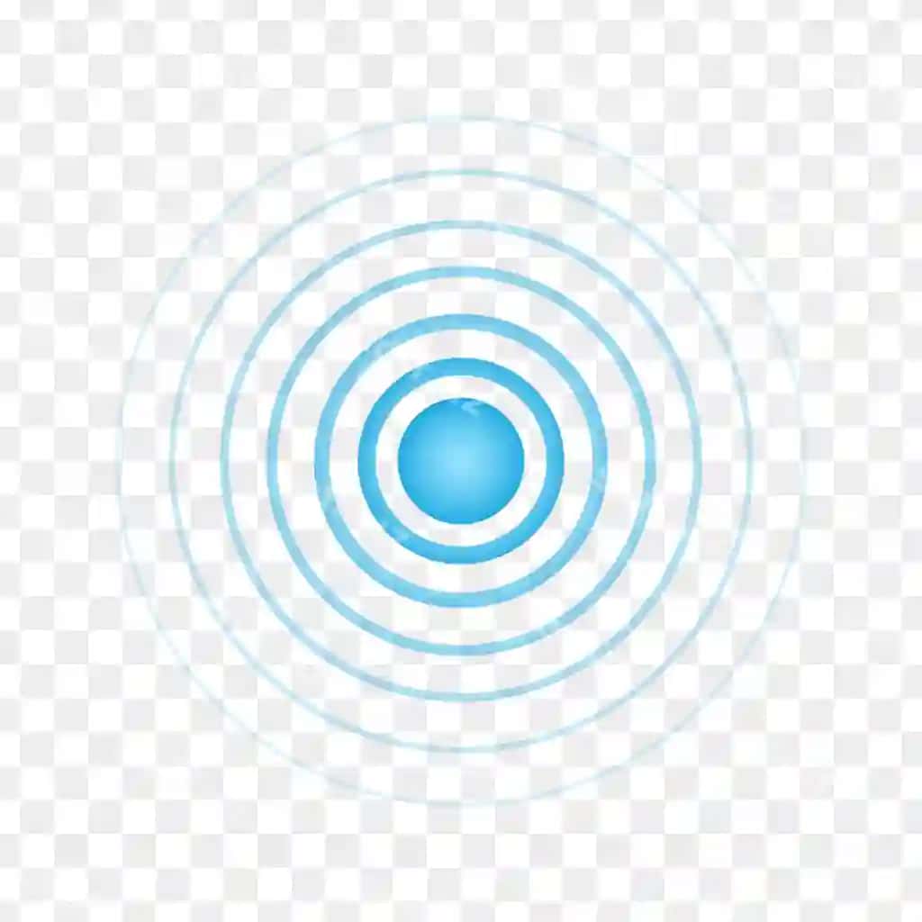 Ko'k nuqta markaziy chiziqlar bilan radar signallari ovoz sonar dalallari | Blue point with concentric circles radar signal sound sonar wave