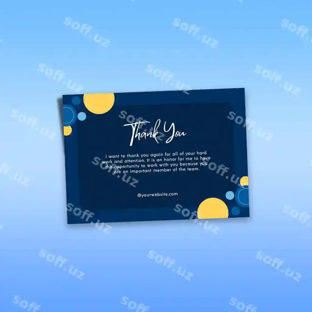 Ko'k Sariq Zamonaviy Rahmat Sizning mehnatingiz Karta psd | Blue yellow modern thank you your hard work card psd