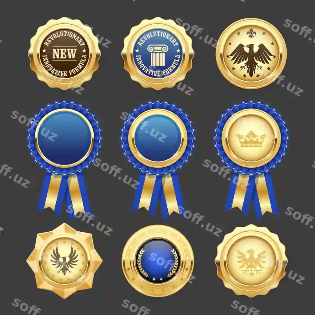 Ko'k mukofot rosetta insigniya heraldik medallar | Blue award rosettes insignia heraldic medals