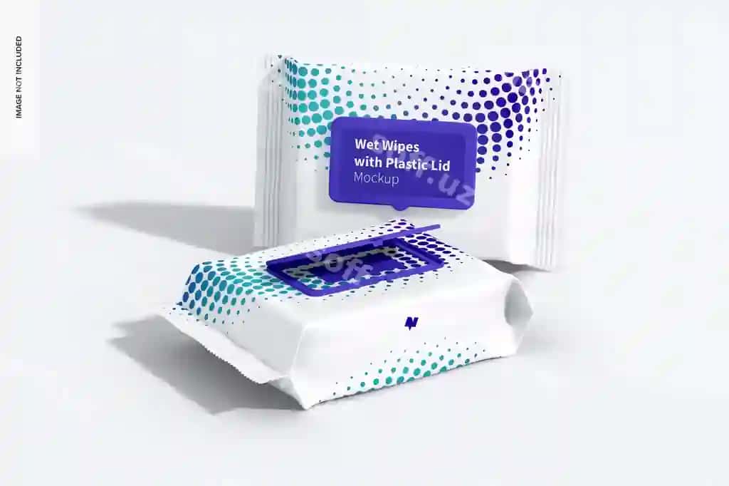 Namoz towladish katta qadoqlash plastik qapaq bilan namuna perspektivasi | Wet wipes large packaging with plastic lid mockup perspective
