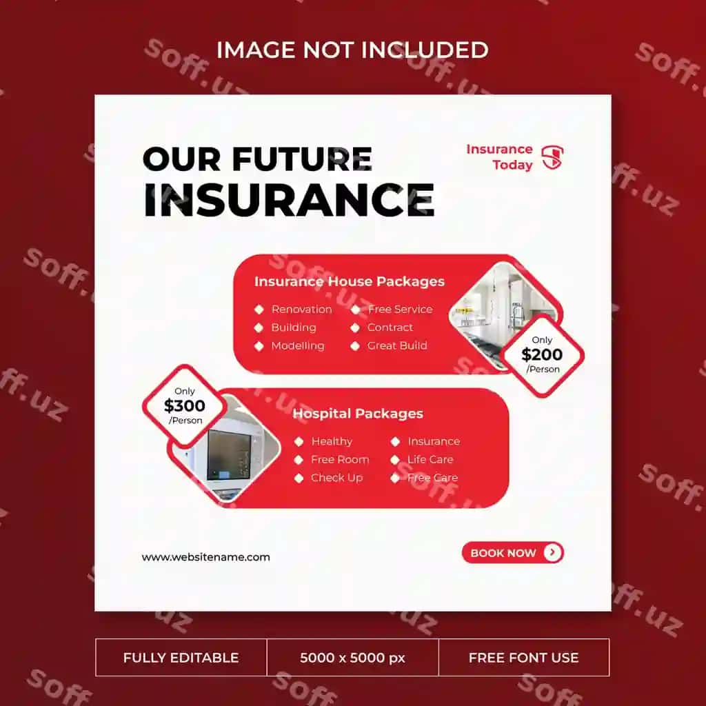 Sug'urta Instagram posti uchun ijtimoiy tarmoqlar shabloni | Insurance instagram post social media template