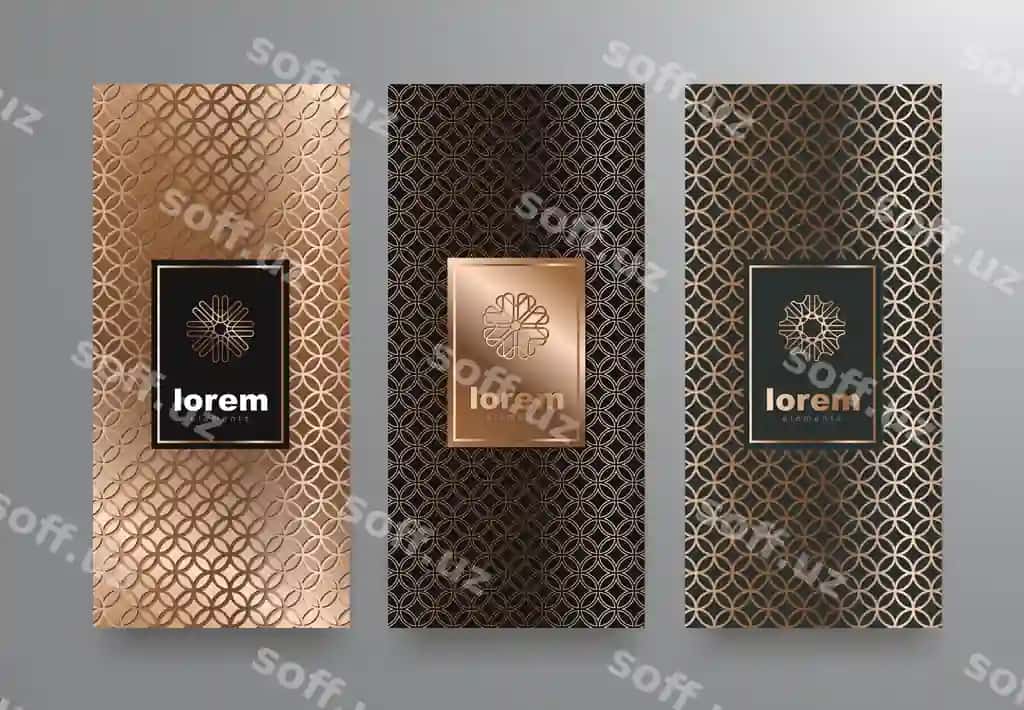 Luksus mahsulotlar uchun turli xil teksturali etiket shablonlarini o'rnatish | Set labels templates with different texture luxury products