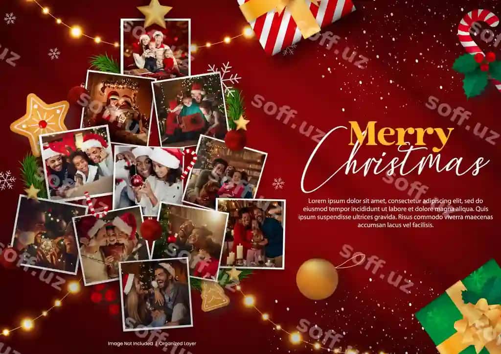 Yul duymonasi fotosurat ramkasi kollaj namuna landshtin | Christmas tree photo frame collage mockup landscape