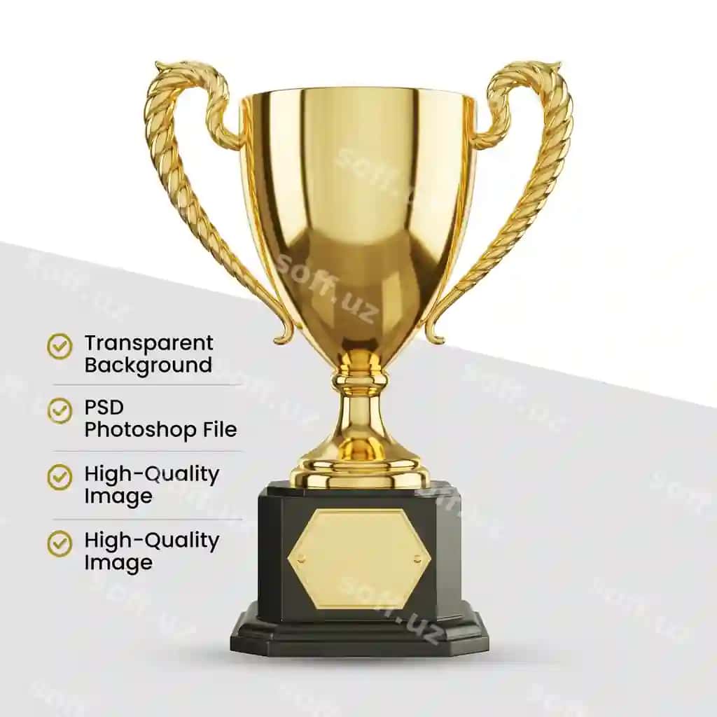 Elegant oltin muktabor kupa ajraltirilgan shaffof orqa fonda ramza | Elegant golden trophy cup isolated transparent background symbol