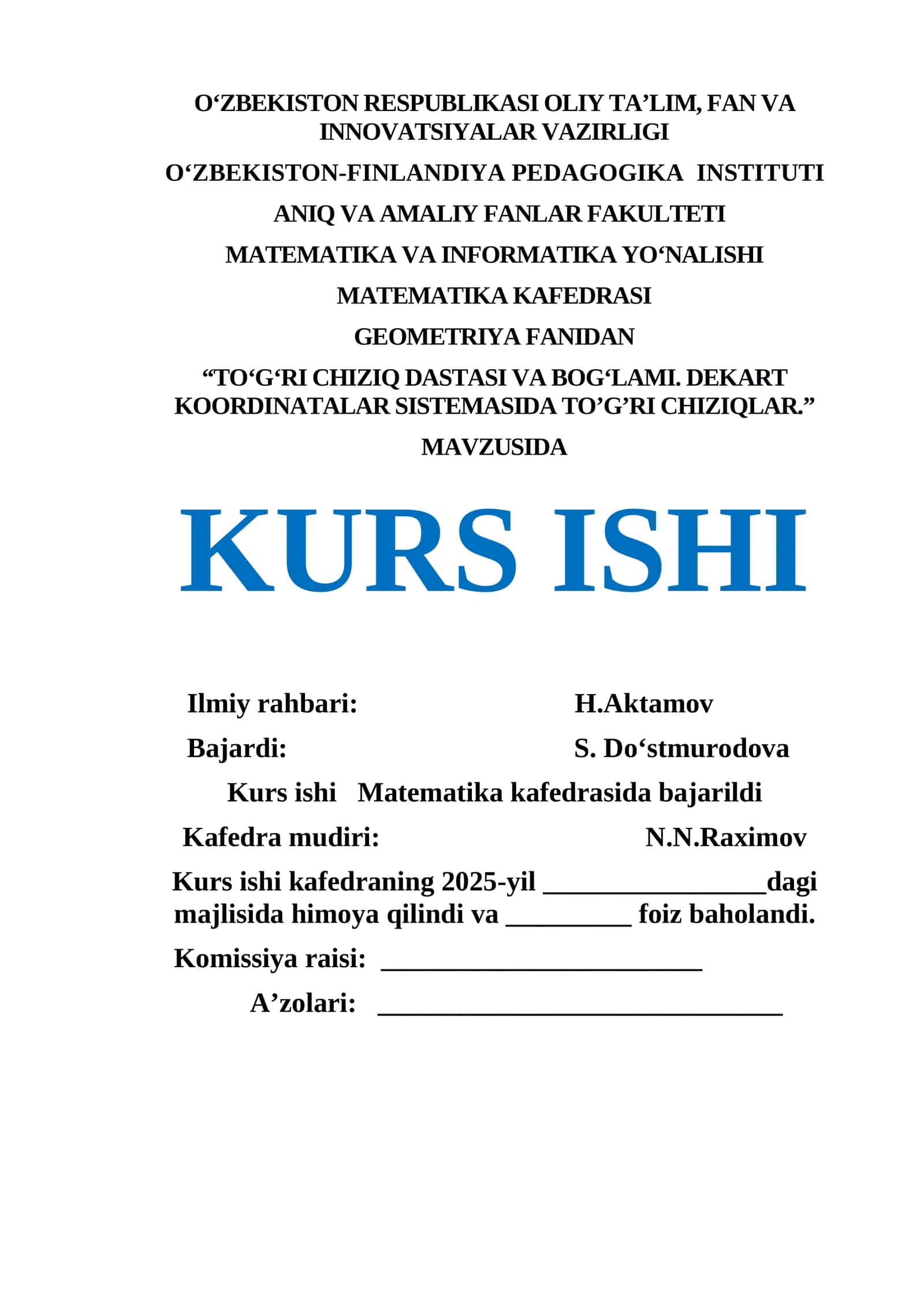 TOʻGʻRI CHIZIQ DASTASI VA BOGʻLAMI. DEKART KOORDINATALAR SISTEMASIDA TO’G’RI CHIZIQLAR