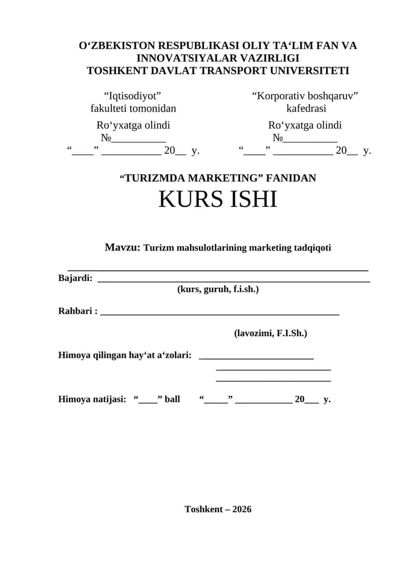 TURIZMDA MARKETING KURS ISHI