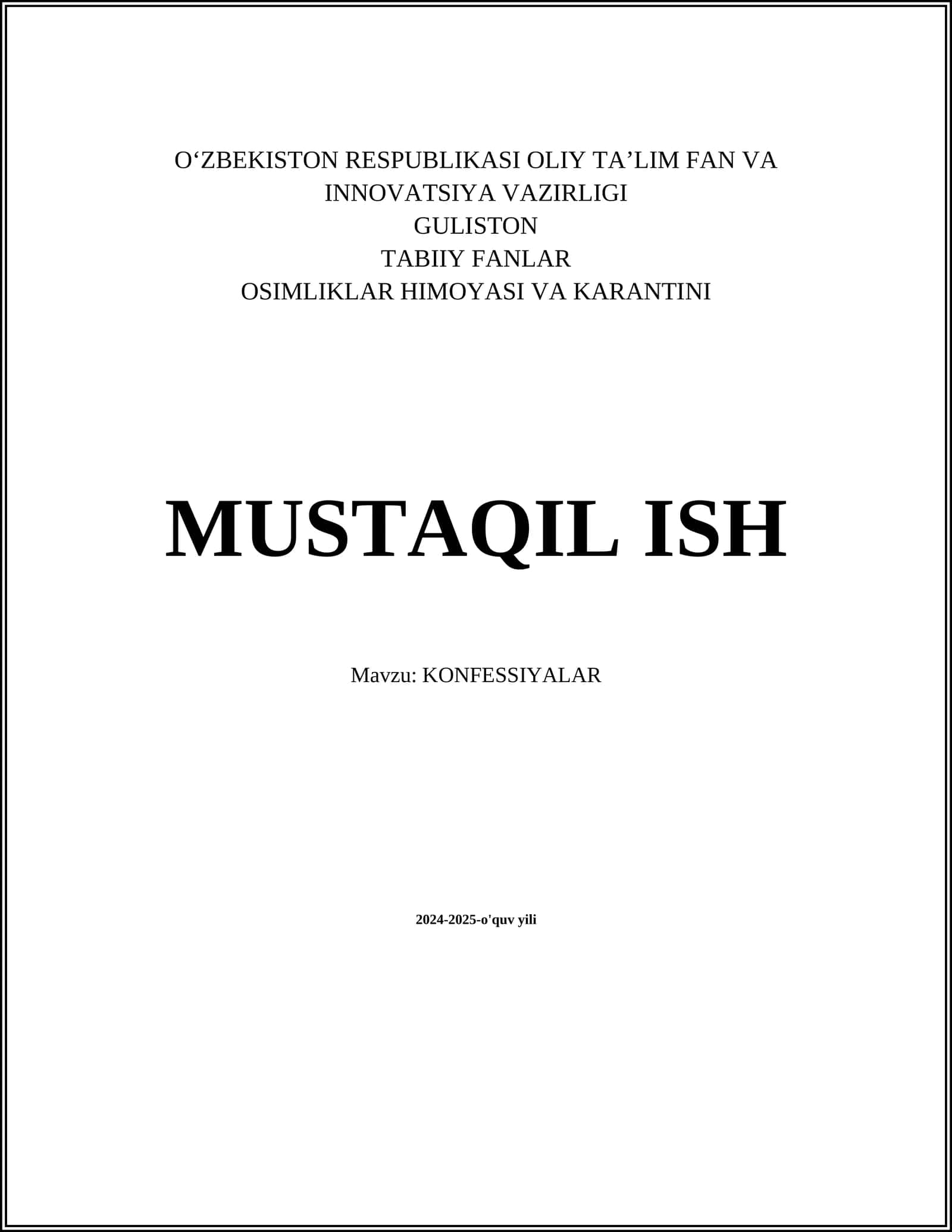 TABIIY FANLAR OSIMLIKLAR HIMOYASI VA KARANTINI MUSTAQIL ISH