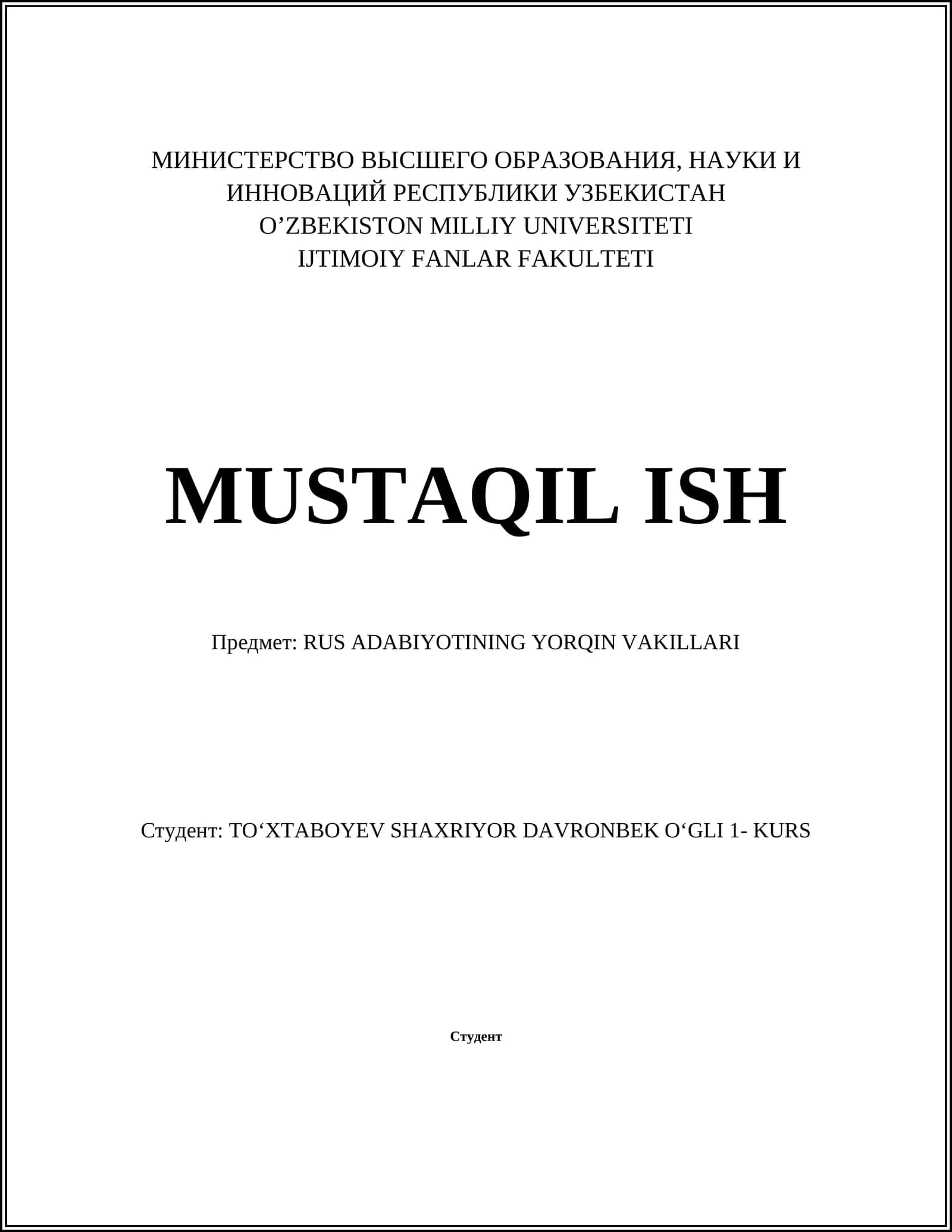 RUS ADABIYOTINING YORQIN VAKILLARI