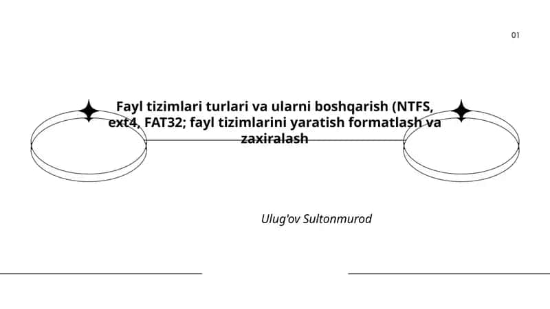 Fayl tizimlari turlari va ularni boshqarish (NTFS, ext4, FAT32; fayl tizimlarini yaratish formatlash va zaxiralash)