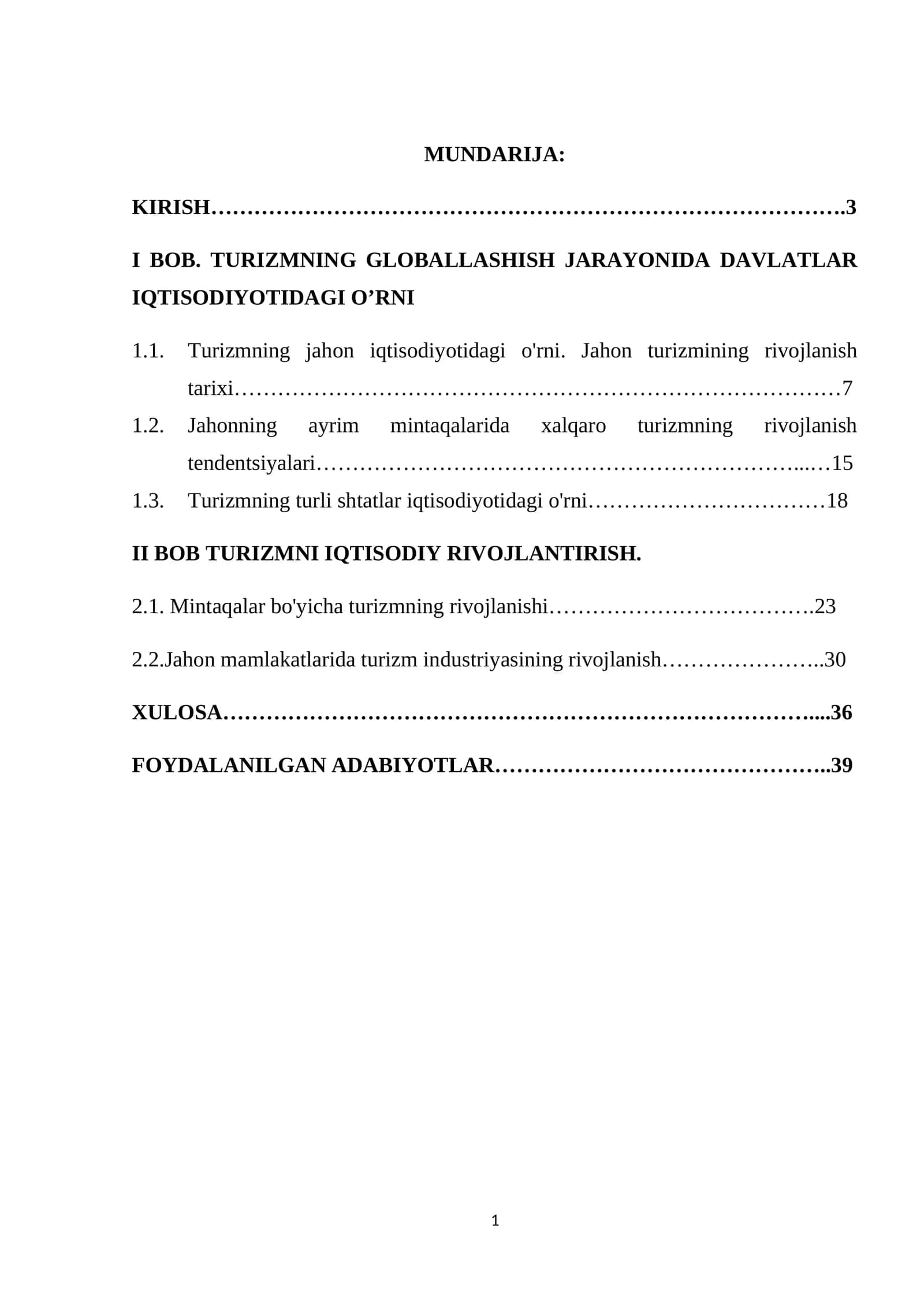 Turizmning Jahon Iqtisodiyotidagi O'rni