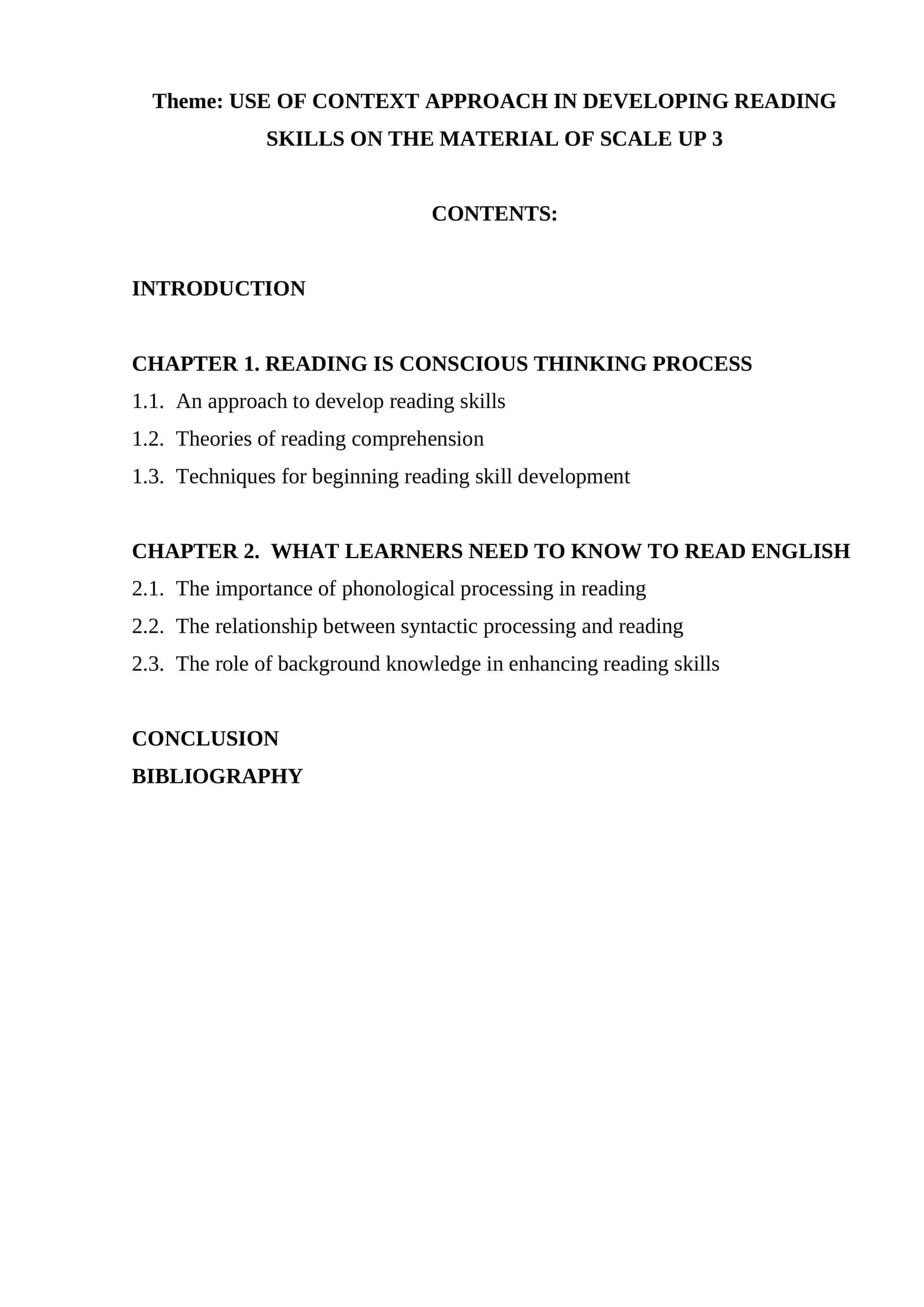 USE OF CONTEXT APPROACH IN DEVELOPING READING SKILLS ON THE MATERIAL OF SCALE UP 3