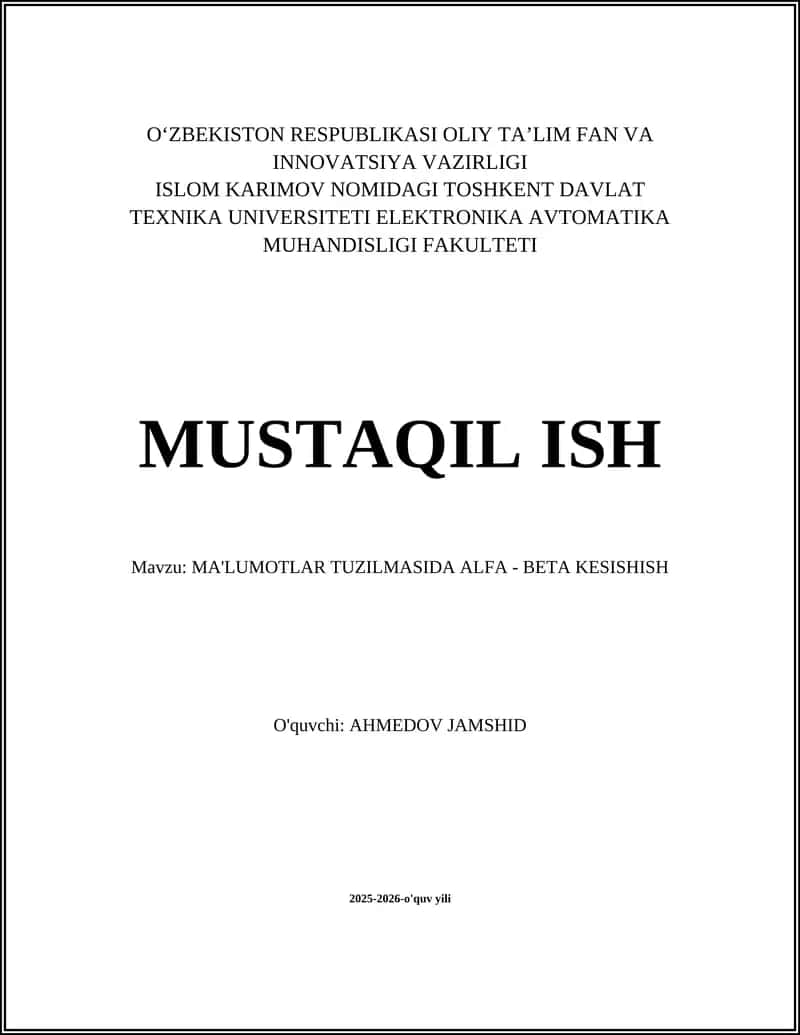 MA'LUMOTLAR TUZILMASIDA ALFA - BETA KESISHISH