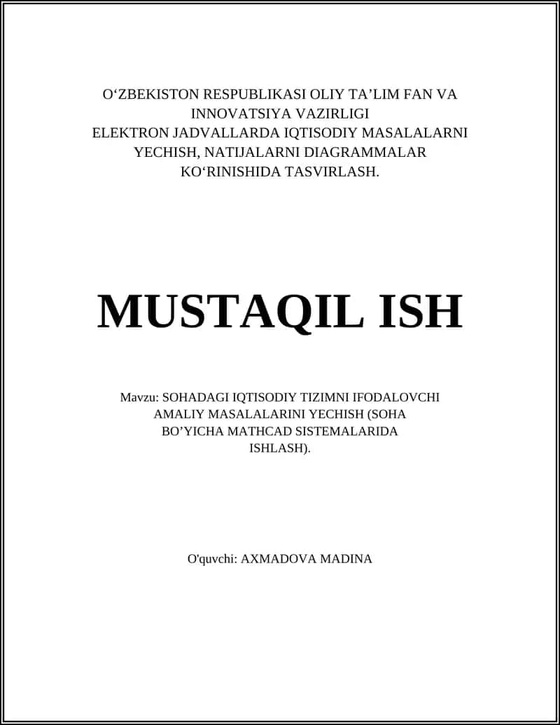 MathCAD da Sektorial Iqtisodiy Model Yaratish