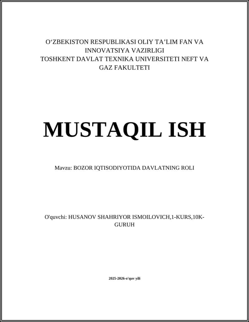 BOZOR IQTISODIYOTIDA DAVLATNING ROLI