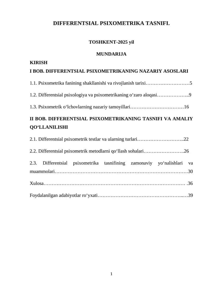 DIFFERENTIAL PSYCHOMETRIC CLASSIFICATION