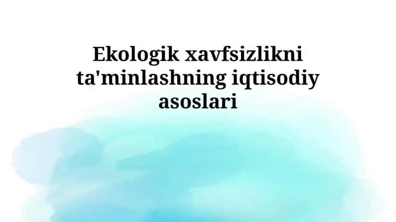 Ekologik xavfsizlikni ta'minlashning iqtisodiy asoslari