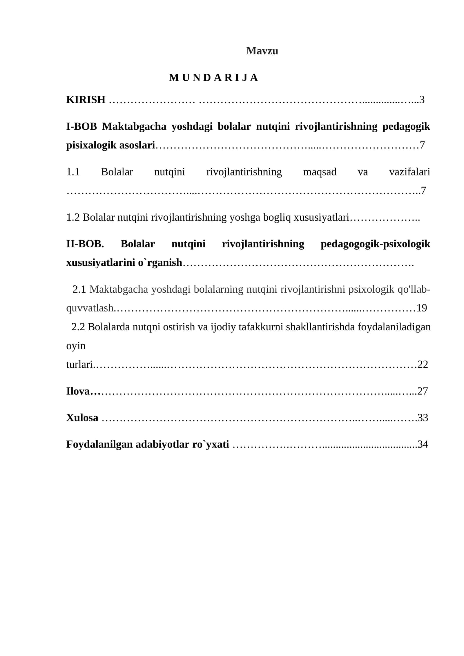 Bolalar nutqini rivojlantirishning pedagogik pisixalogik xususiyatlari kurs ishi