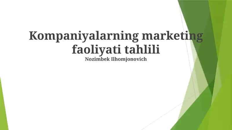 Kompaniyalarning marketing faoliyati tahlili