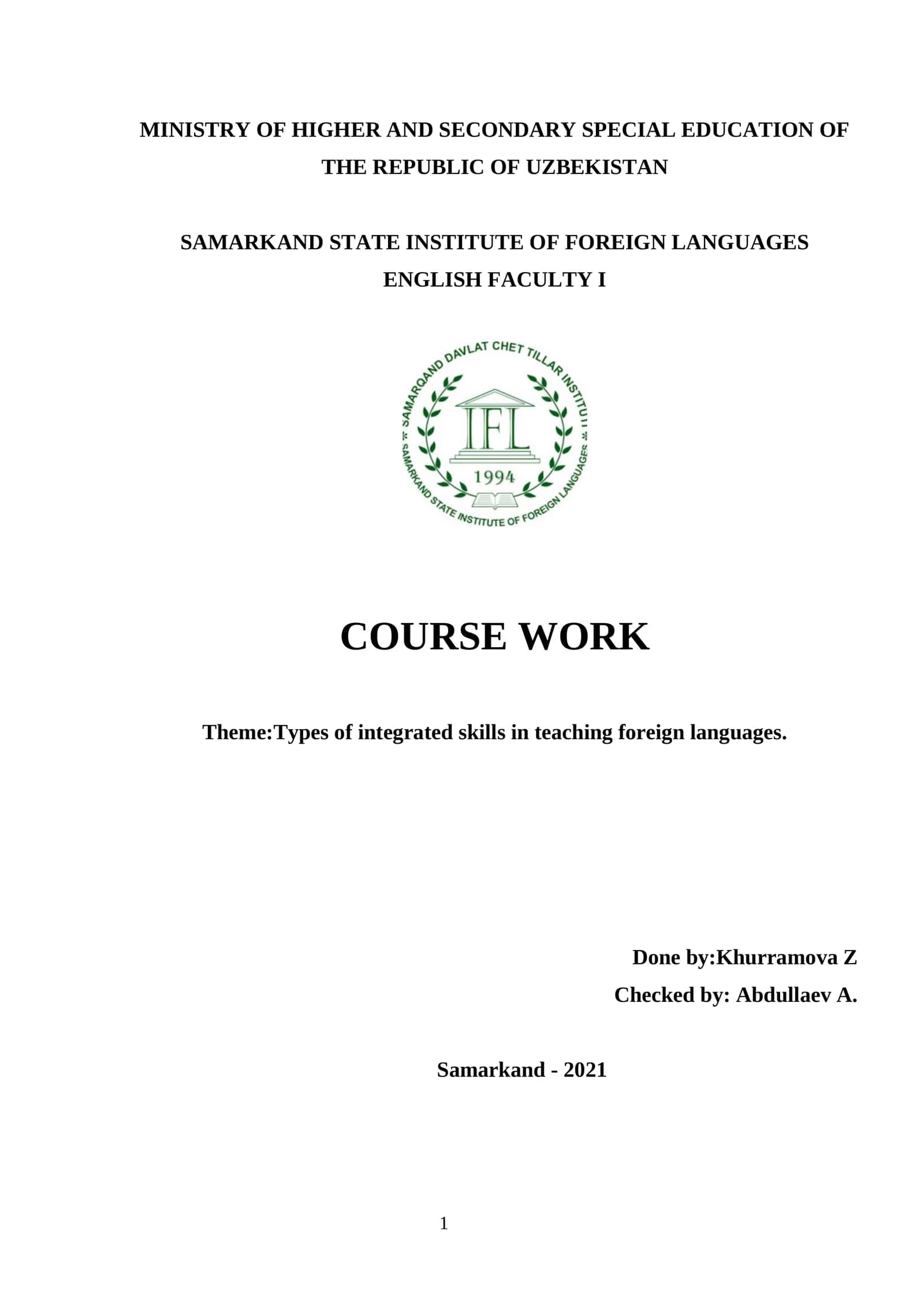 Types of integrated skills in teaching foreign languages