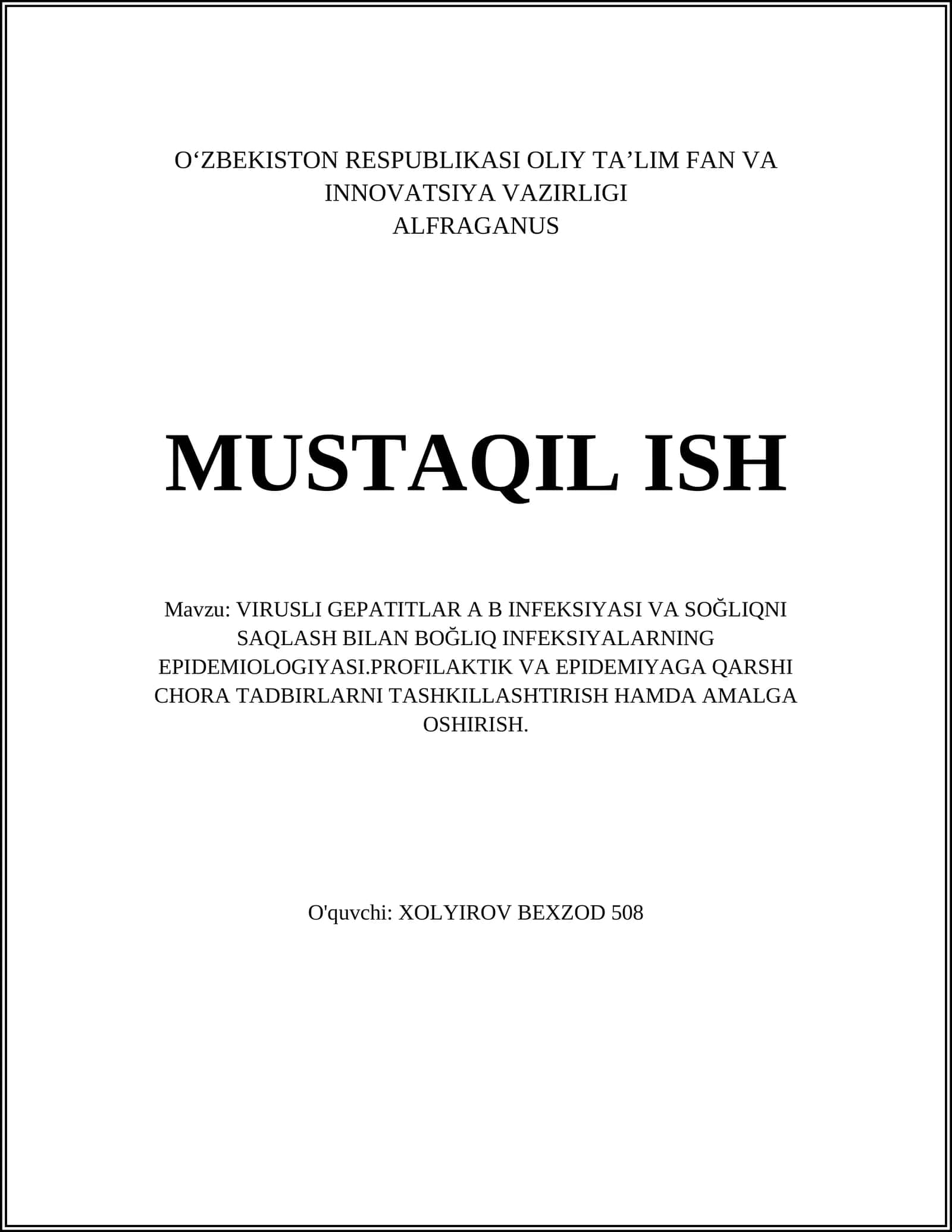 VIRUSLI GEPATITLAR A B INFEKSIYASI VA SOĞLIQNI SAQLASH