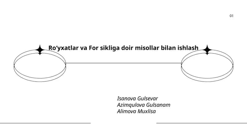 Roʻyxatlar va For sikliga doir misollar bilan ishlash