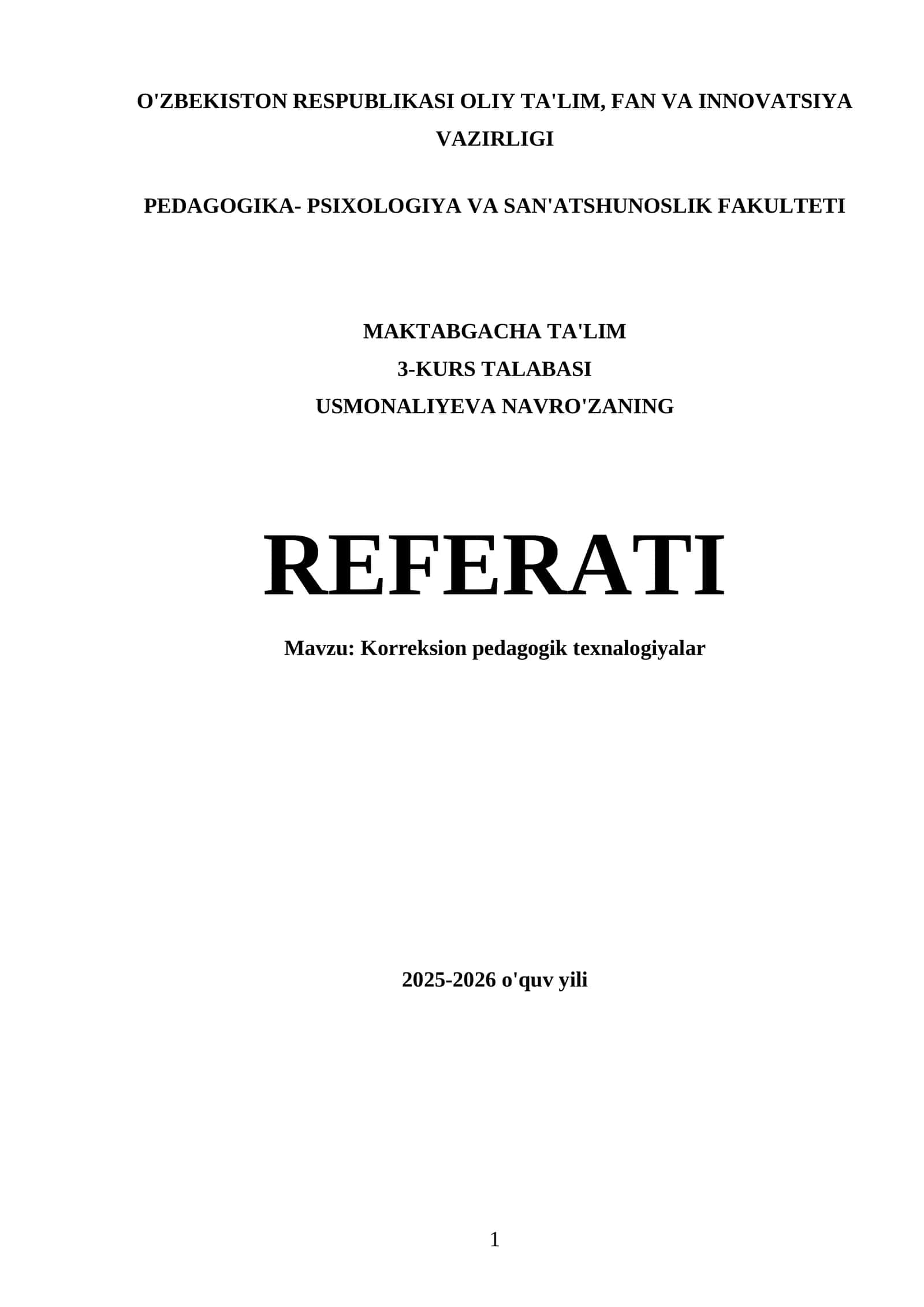 Korreksion pedagogik texnalogiyalar