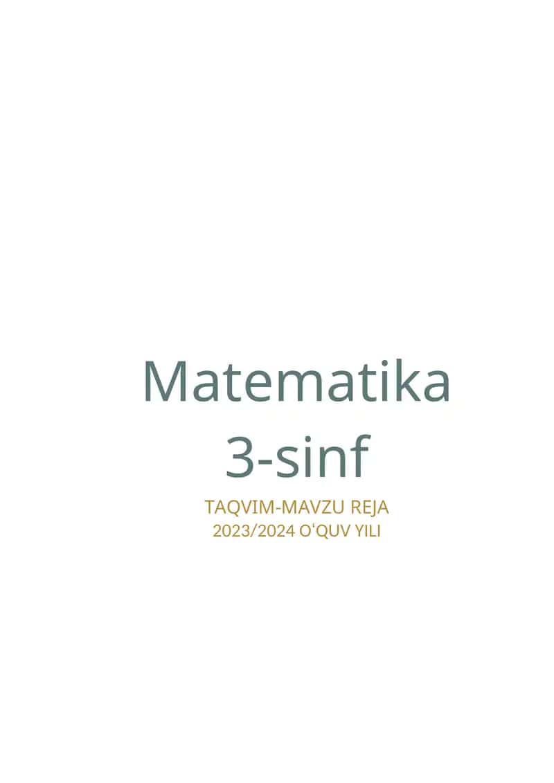 Matematika 3-sinf TAQVIM-MAVZU REJA