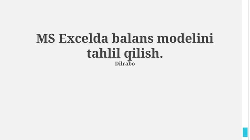 Muvozanat Modelini Excelda Yaratish