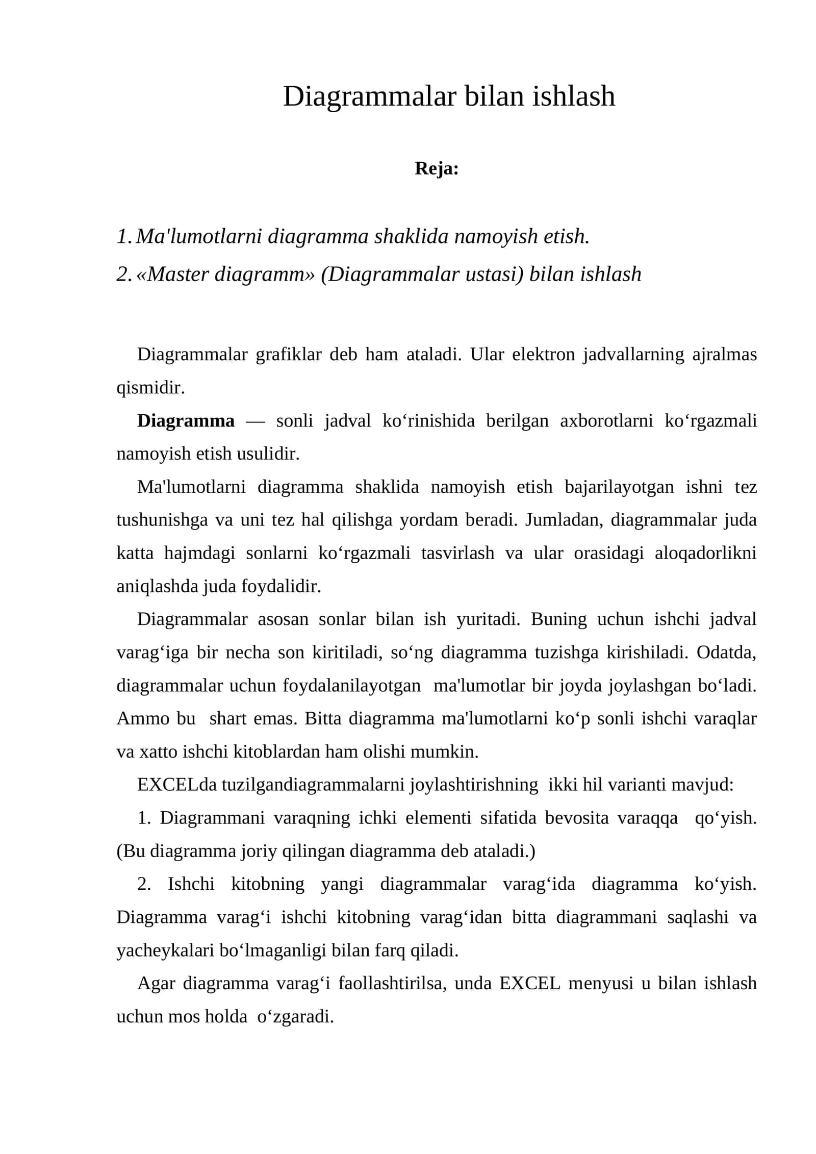 Diagrammalar bilan ishlash
