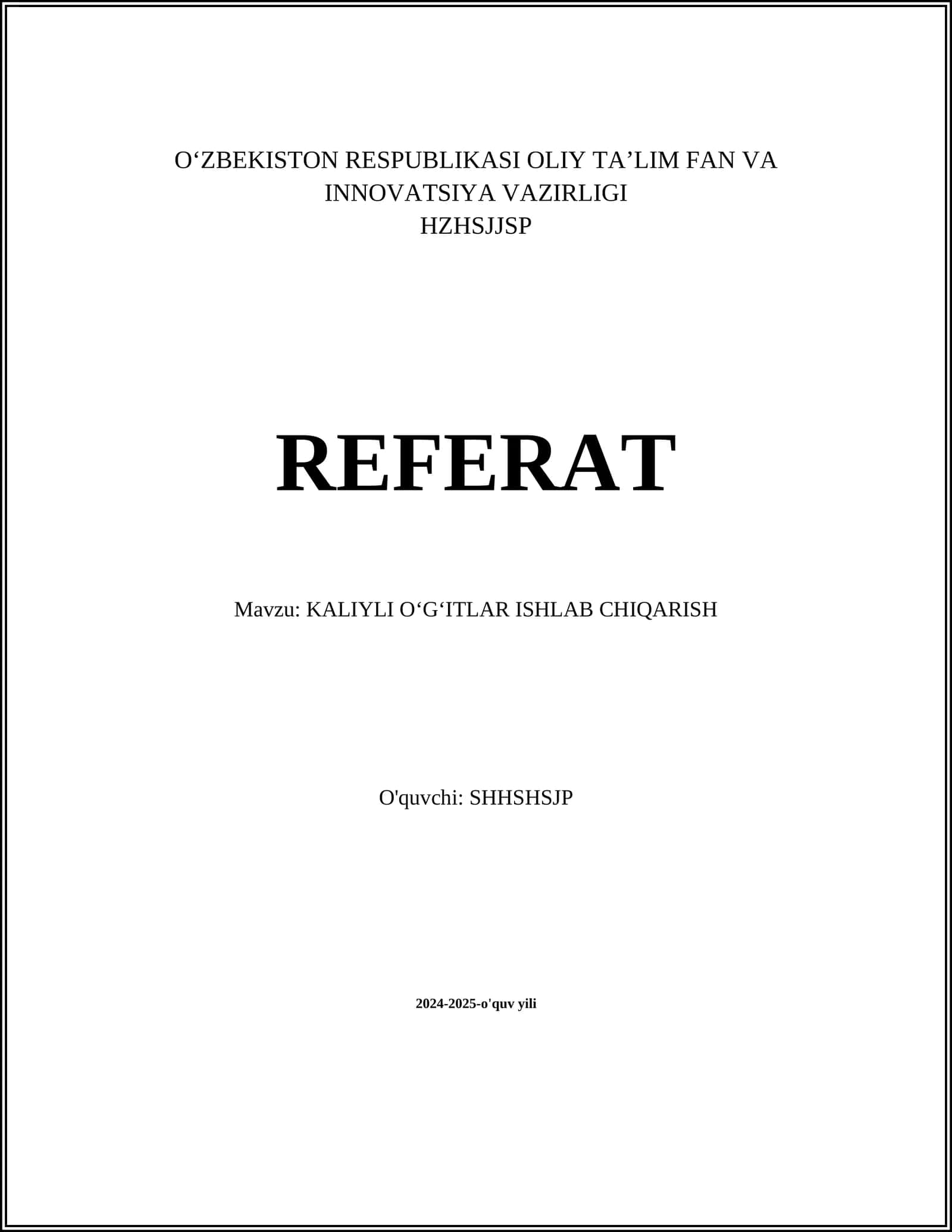 KALIYLI OʻGʻITLAR ISHLAB CHIQARISH