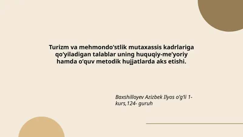 Turizm va mehmondoʻstlik