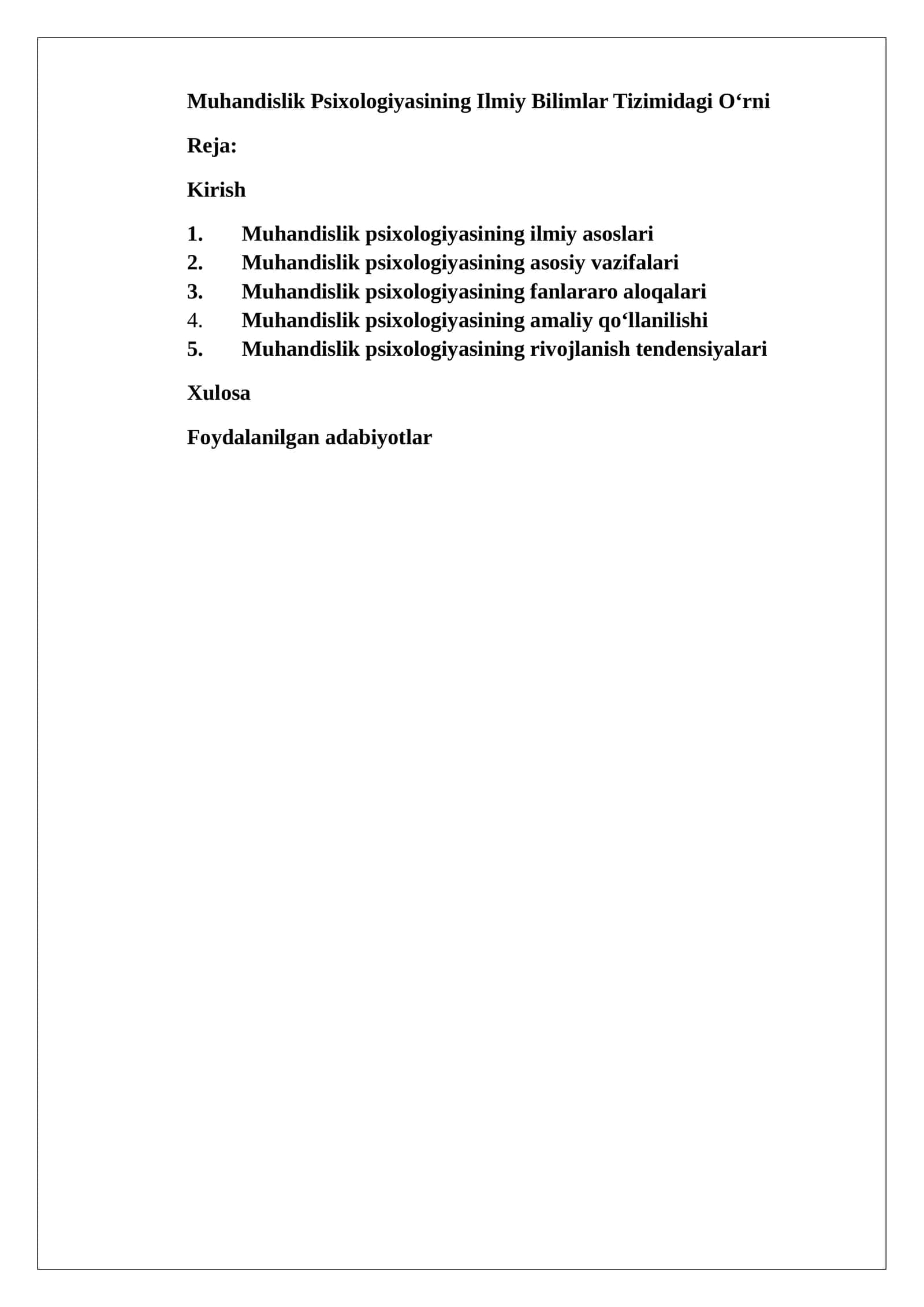 Muhandislik Psixologiyasining Ilmiy Bilimlar Tizimidagi O‘rni