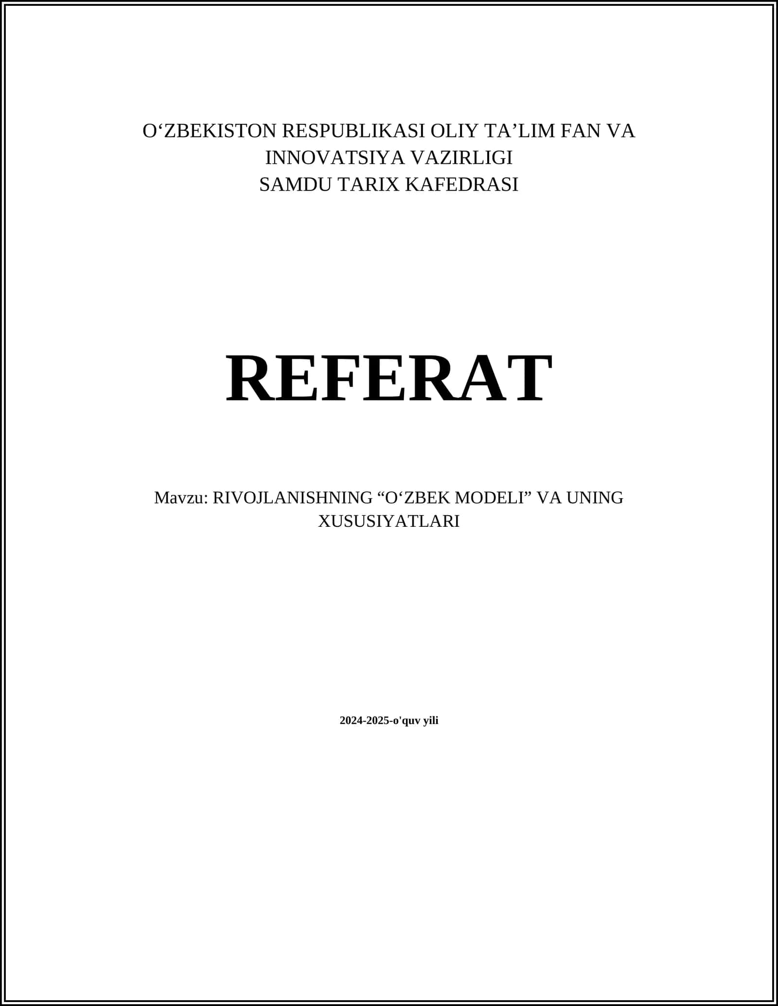 O‘zbek modelining asosiy tamoyillari