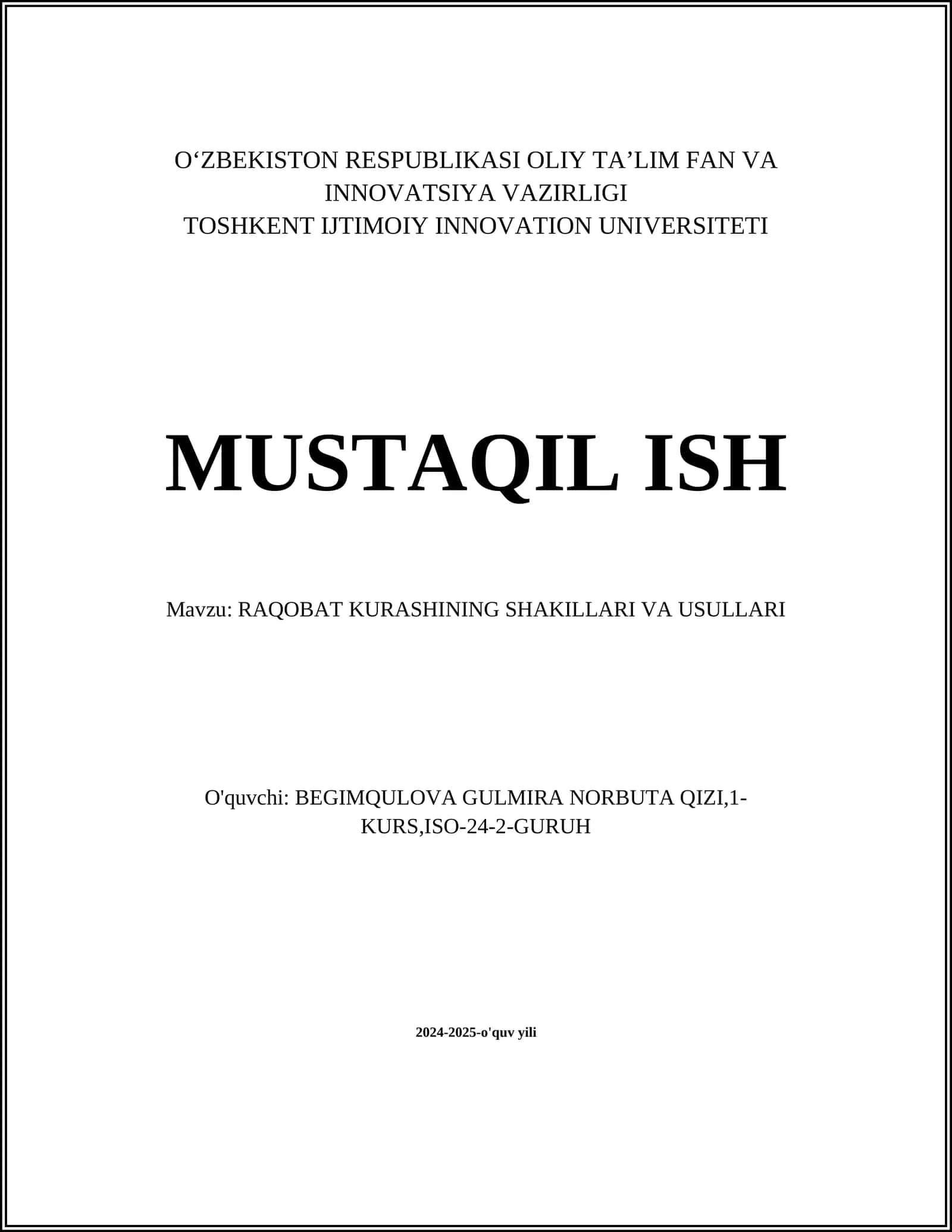 RAQOBAT KURASHINING SHAKILLARI VA USULLARI