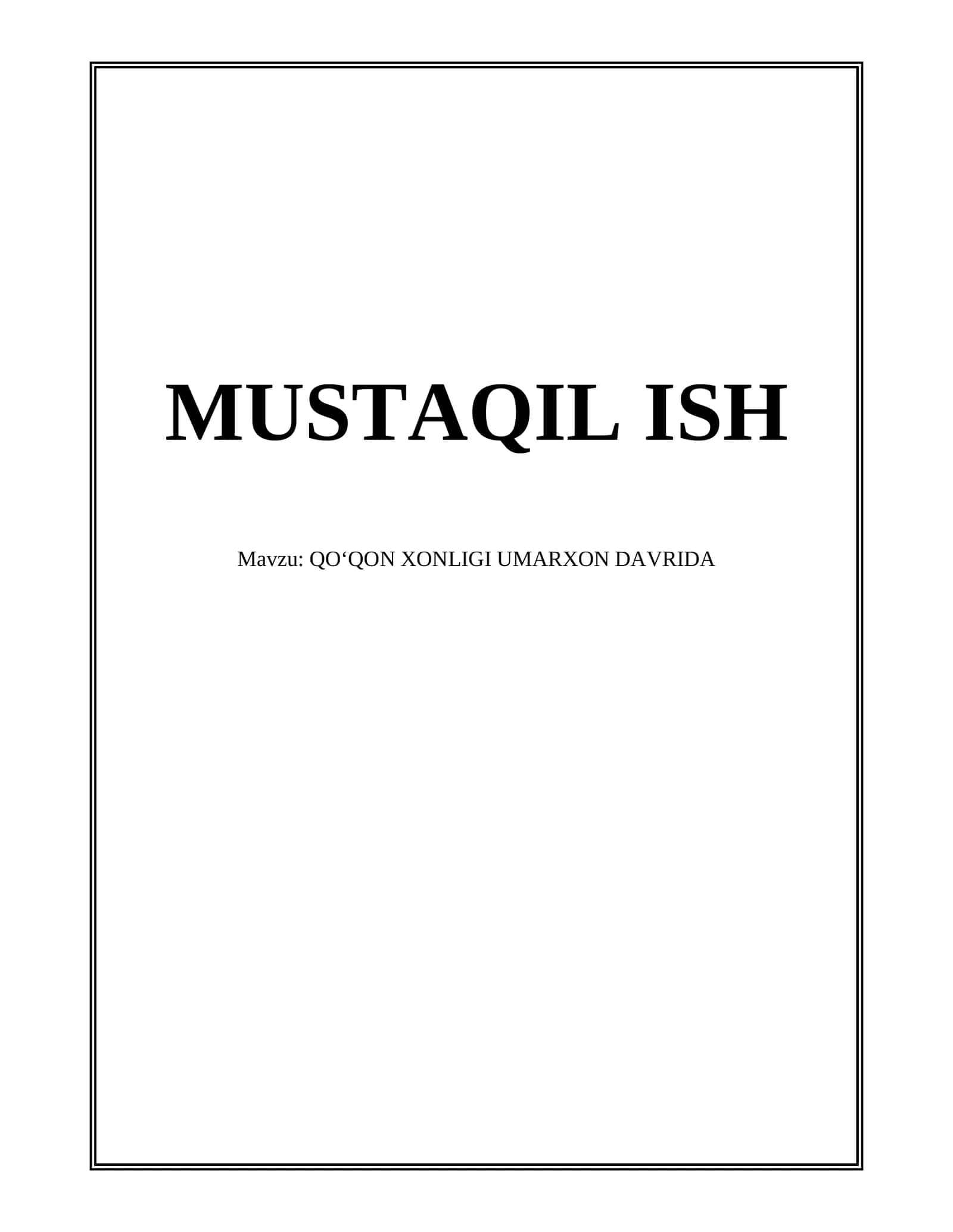 QO'QON XONLIGI UMARXON DAVRIDA