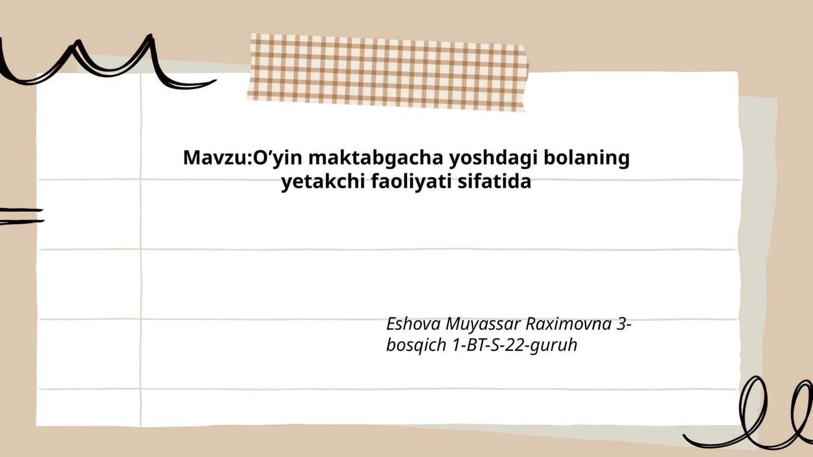 Oʼyin maktabgacha yoshdagi bolaning yetakchi faoliyati sifatida