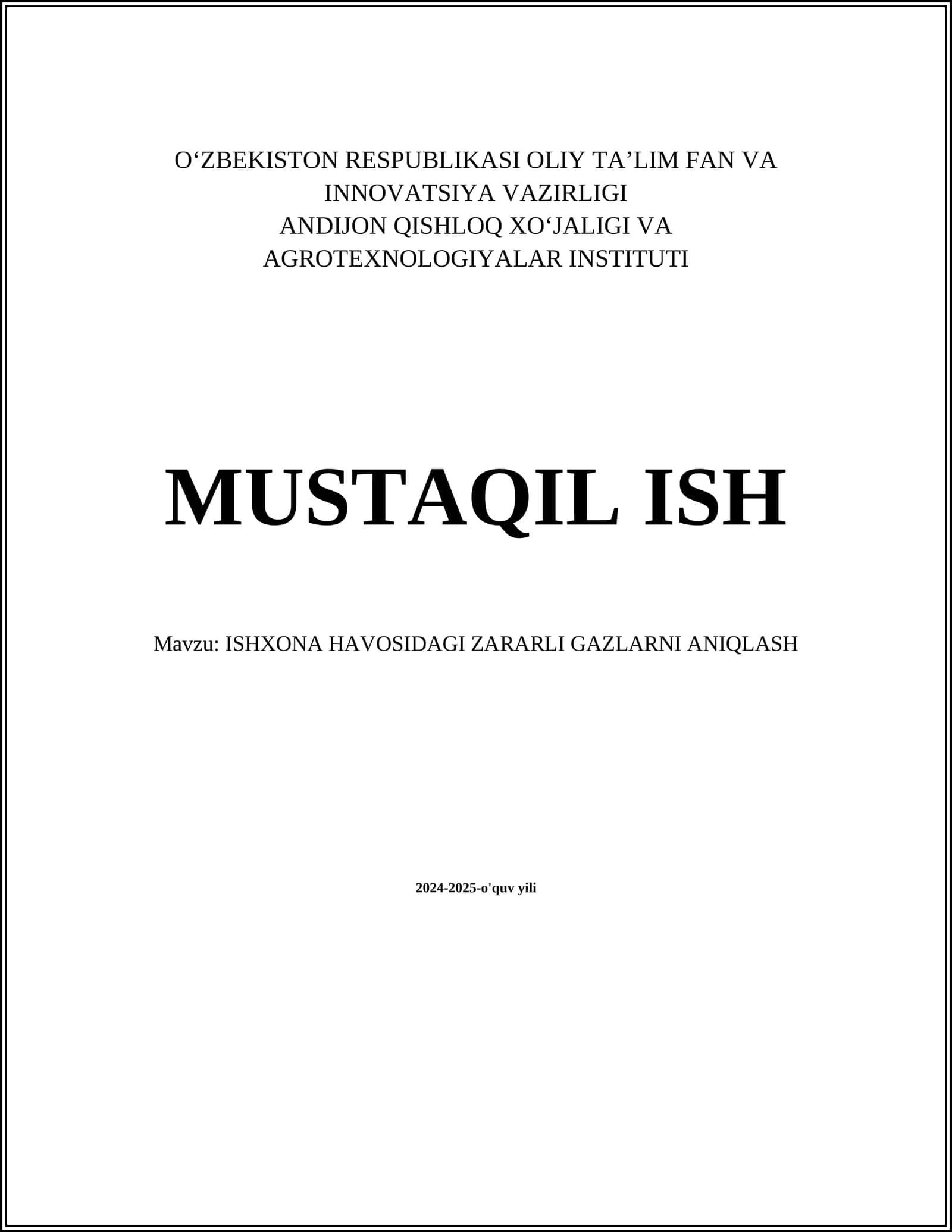 ISHXONA HAVOSIDAGI ZARARLI GAZLARNI ANIQLASH
