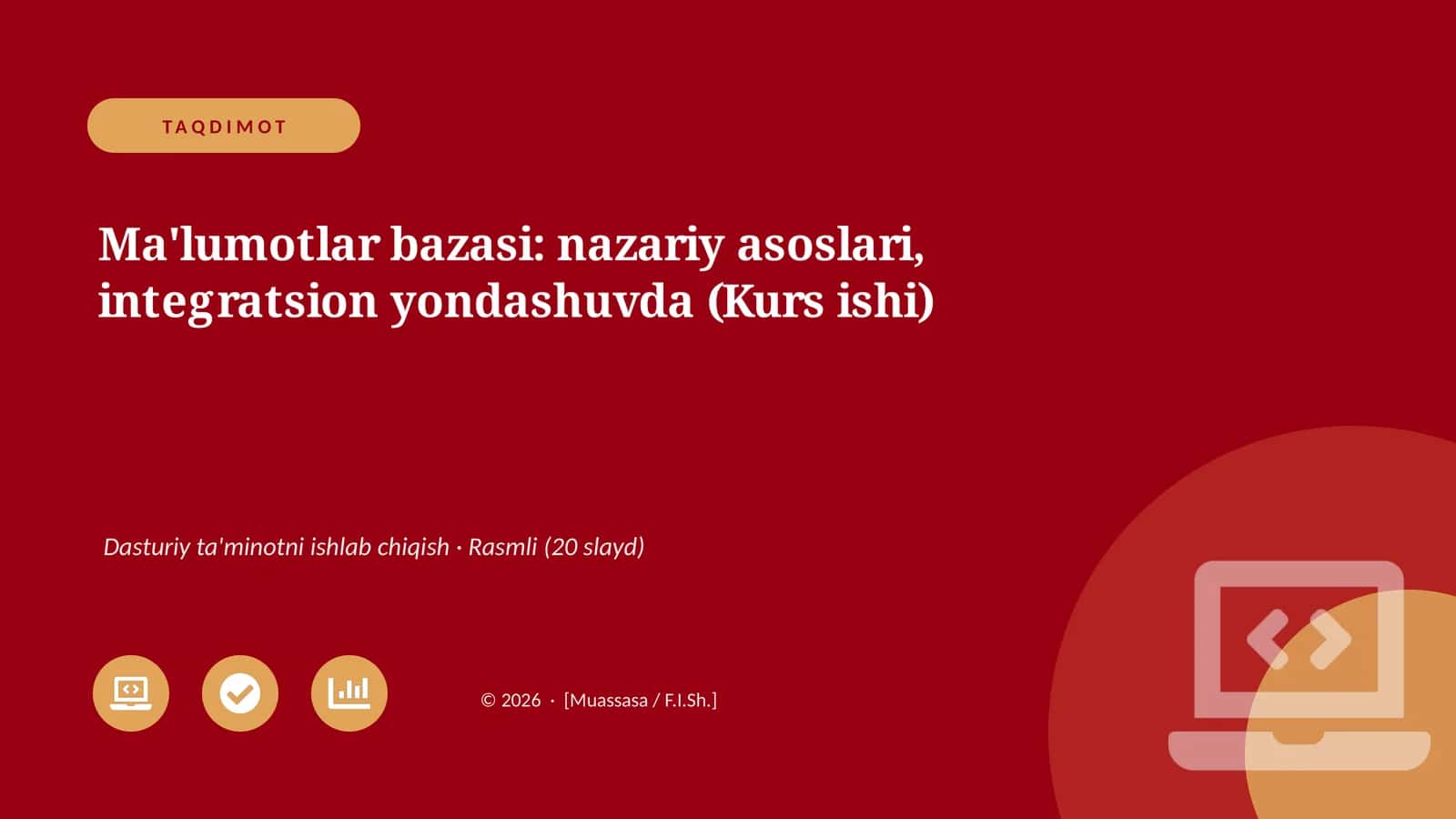 Ma'lumotlar bazasi: nazariy asoslari, integratsion yondashuvda (Kurs ishi)