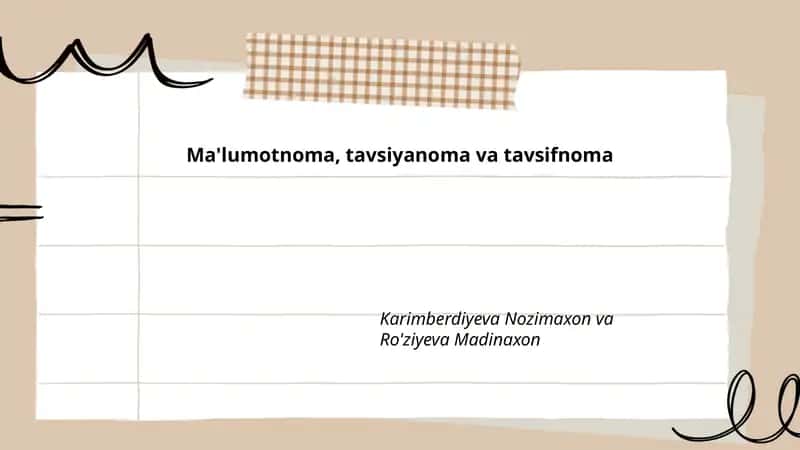Ma'lumotnoma, tavsiyanoma va tavsifnoma