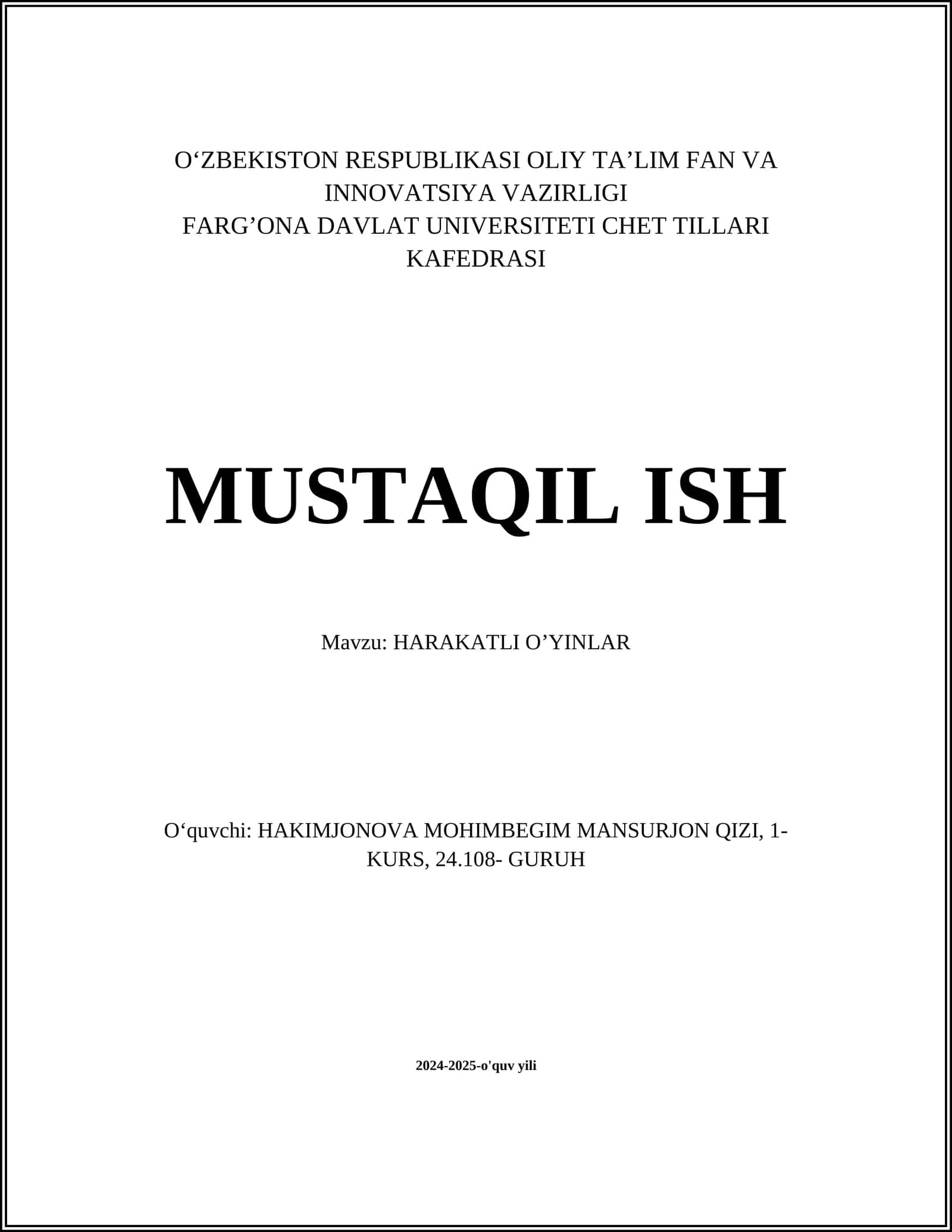 HARAKATLI O’YINLAR