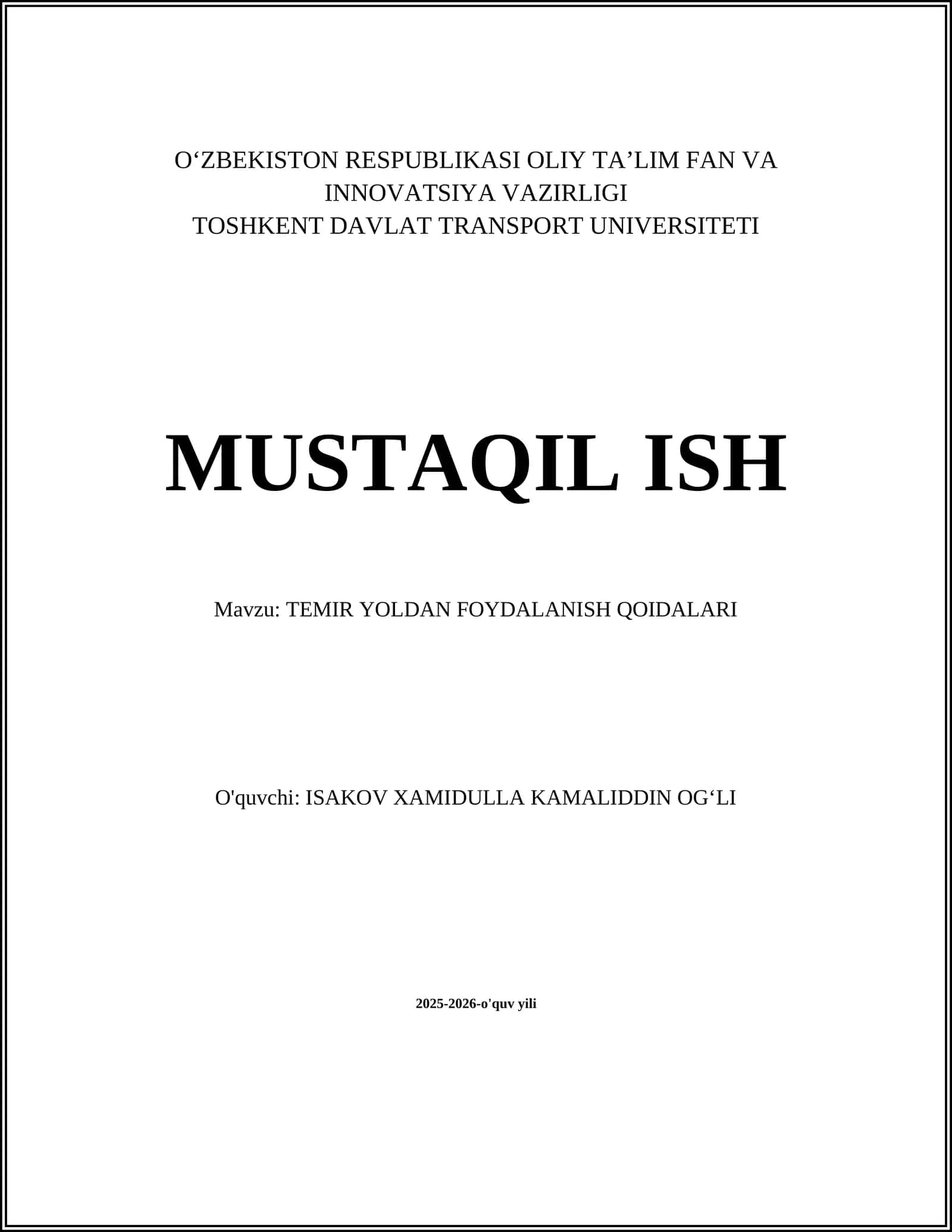 TEMIR YOLDAN FOYDALANISH QOIDALARI