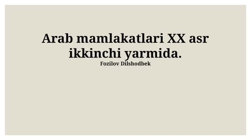 Arab mamlakatlari XX asr ikkinchi yarmida