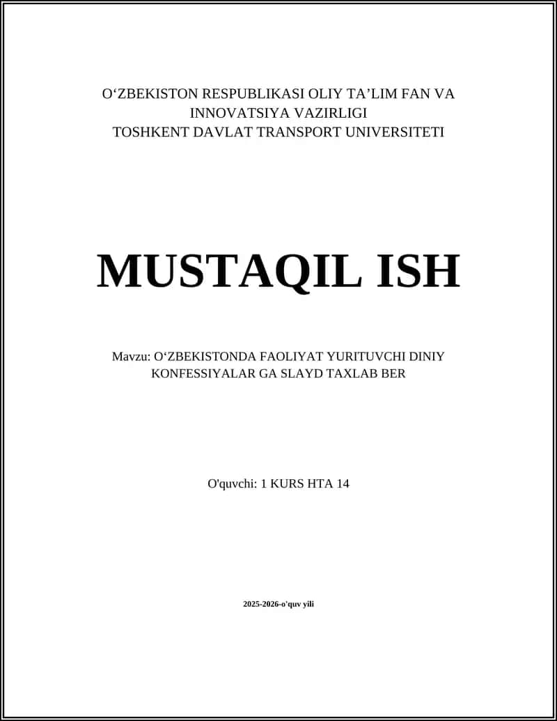 OʻZBEKISTONDA FAOLIYAT YURITUVCHI DINIY KONFESSIYALAR GA SLAYD TAXLAB BER