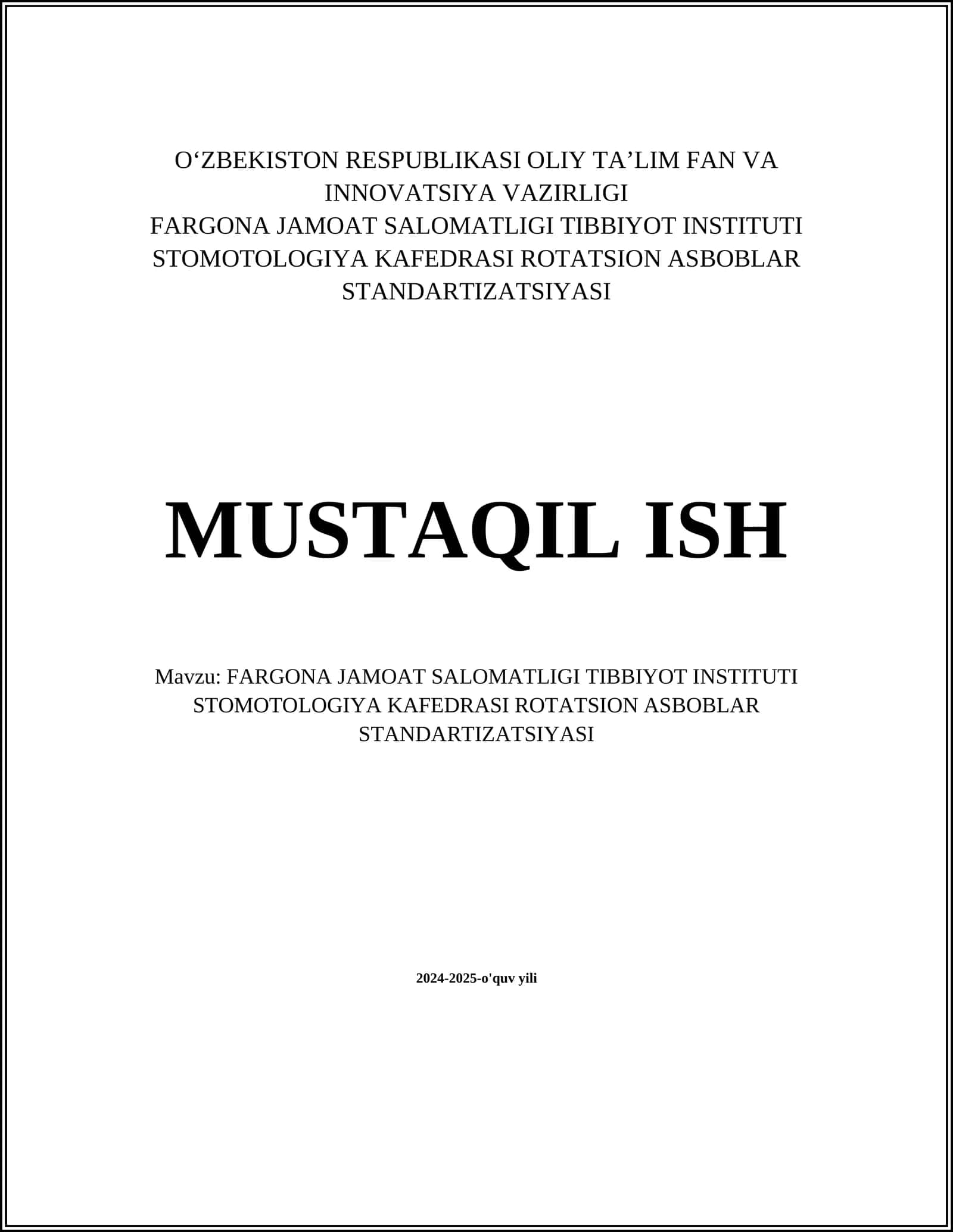ROTATSION ASBOBLAR STANDARTIZATSIYASI