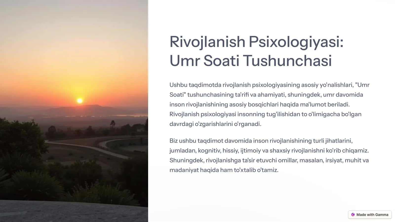 Rivojlanish Psixologiyasi Umr Soati Tushunchasi