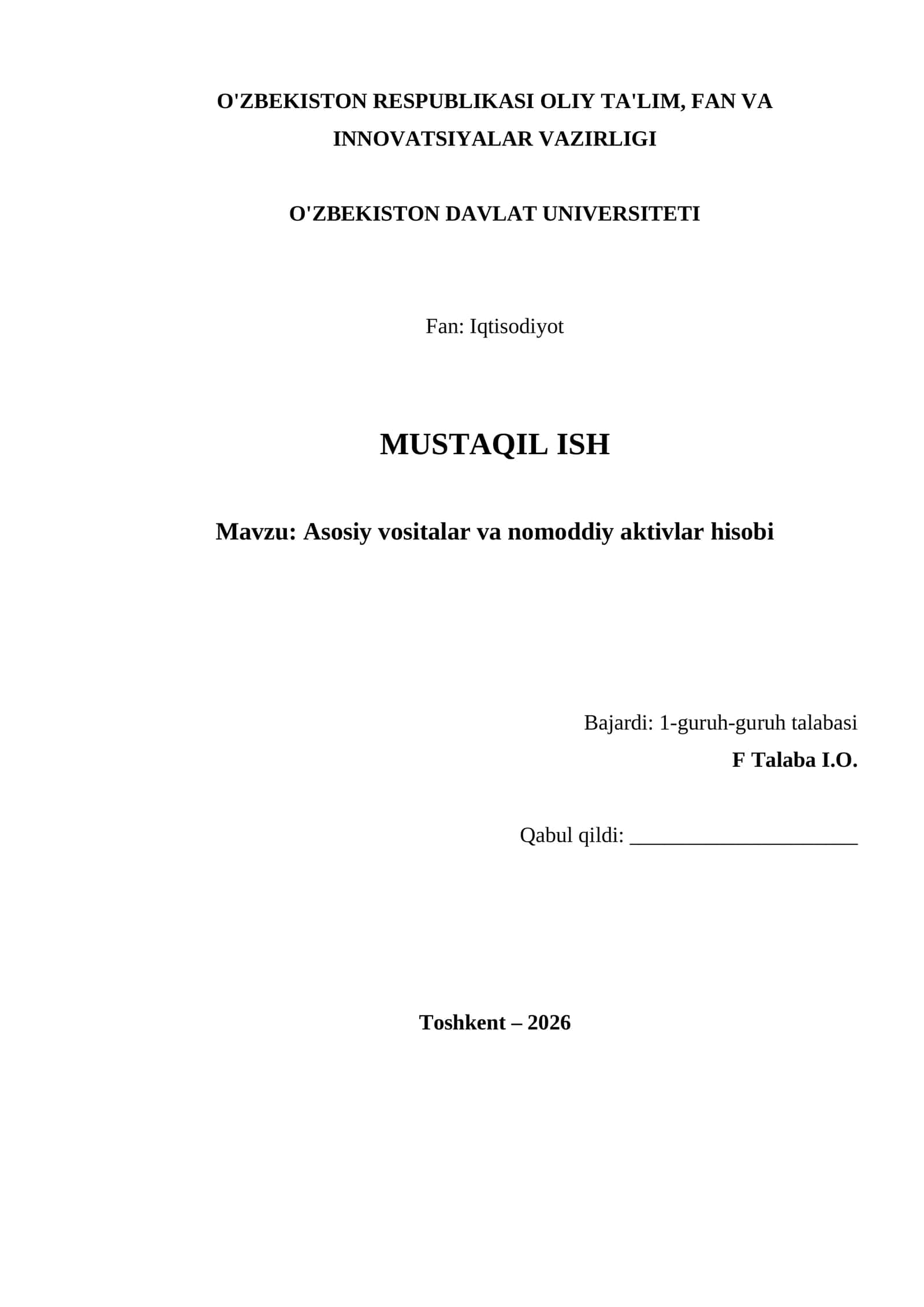 Asosiy vositalar va nomoddiy aktivlar hisobi